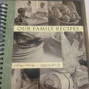 Family Recipes Cookbook with Black, White, and Cream Cover